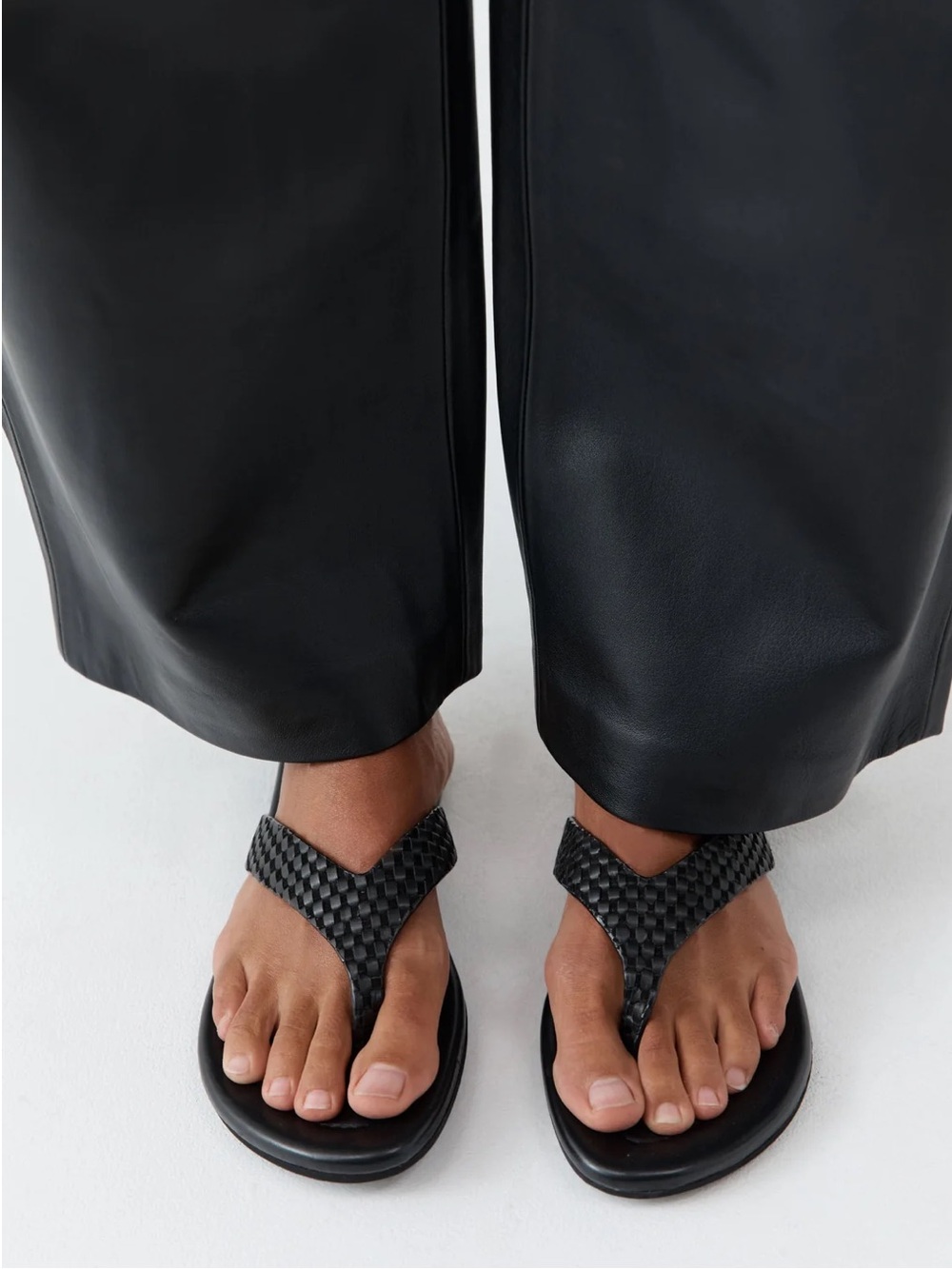 St. Agni Lattice Weave Thong Sandals - Black